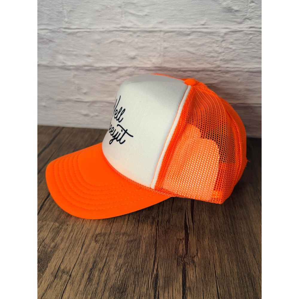 Well Sheeyit Neon Orange White Trucker Hat Snapback Mesh Cap Graphic Hat - Picture 3 of 5